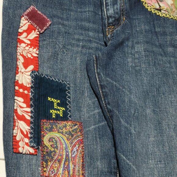 Cabi Jeans Womens Size 2 Straight Leg Low Rise Medium Wash Patchwork Denim Pants - Picture 5 of 8